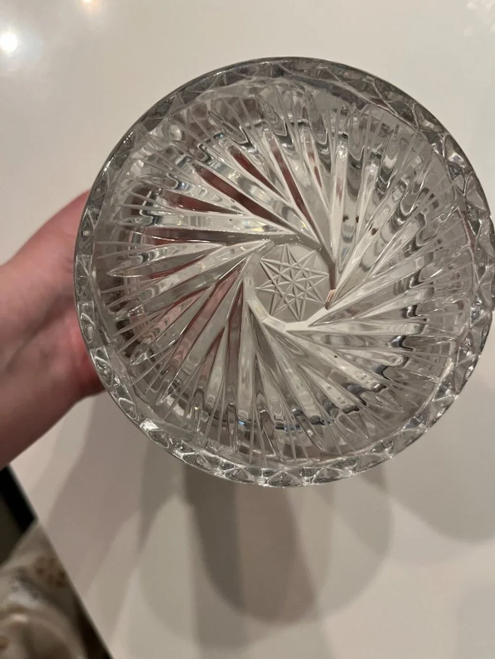 Vintage Heavy Cut Lead Crystal Ice Bucket Pinwheel Pattern Barware 5x5 Inches